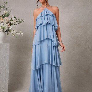 Blue Elegant Women's Romantic Wedding Guest Maxi Dress